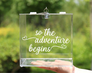 Acrylic Card Box with Lock Crystal Display Party Holder Keepsake (So the adventure begins)