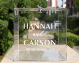 Personalized Wedding Card Box for Reception with Hinged Lid and Key Acrylic