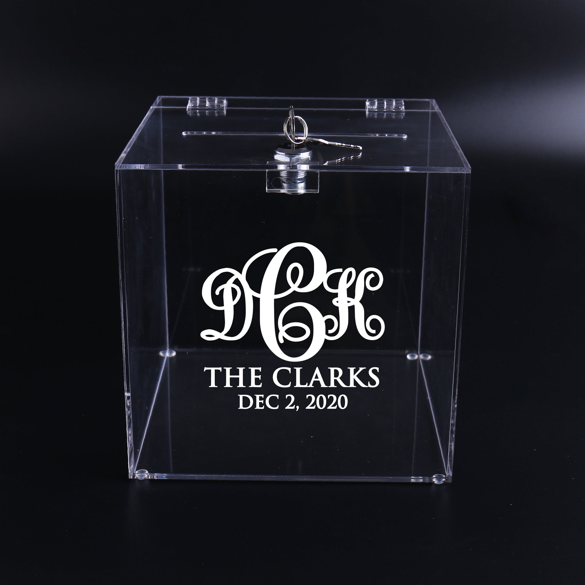 Personalized Acrylic Card Box, Clear Box with Lock Sign, Wedding