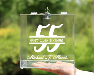 Personalized Birthday Card Box for Reception with Hinged Lid Key Acrylic Your Name Date