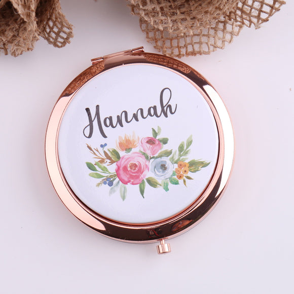 Personalized Compact Mirror Your Text Floral Bouquet Watercolor Wedding Gifts for Her