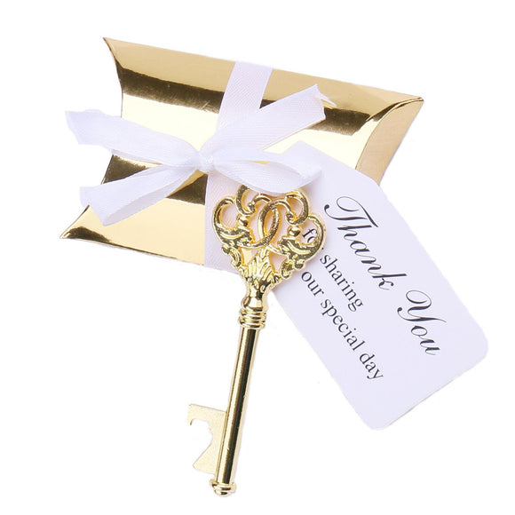50pcs Wedding Favors Skeleton Key Bottle Opener Candy Boxes Party Supplies, Gold Key