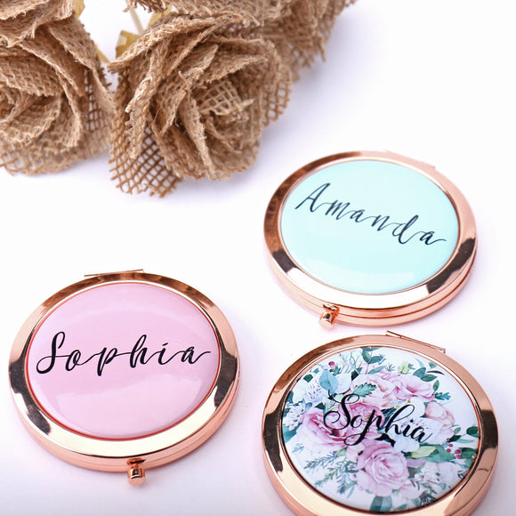Personalized Compact Mirror Bridesmaid Gift, Logo Any Image, Wedding Favor Flower Girl
