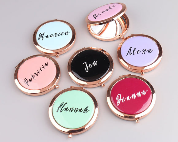 Personalized Compact Mirror Bridesmaid Gift Custom Image Gift for Her 2x Magnification