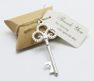 wadbeev® Favor Box w/ Silver Skeleton Key Bottle Opener and Escort Card Wedding Party Favor